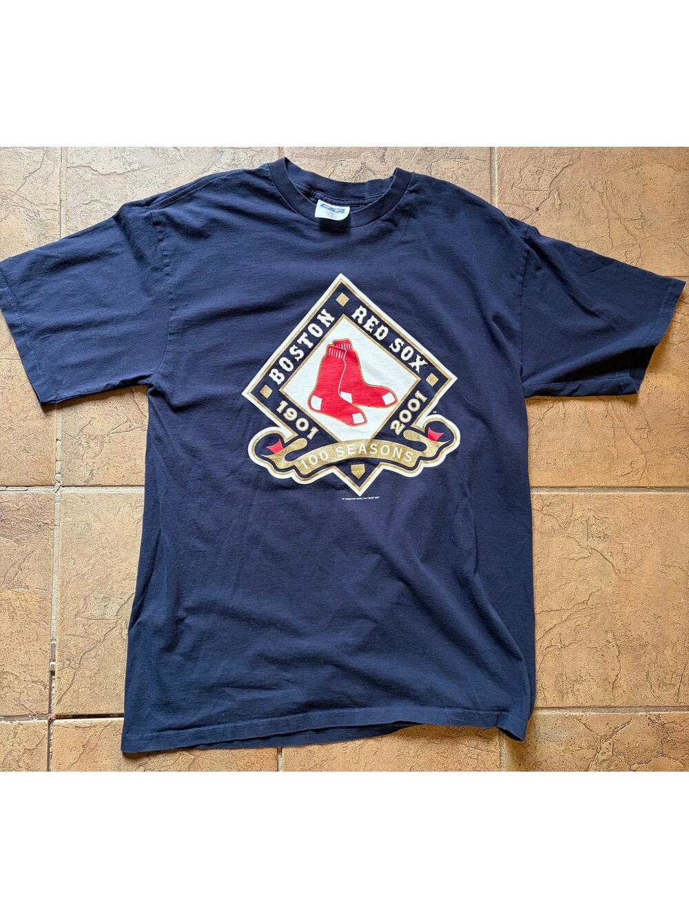 Vintage 2001 Boston Red Sox 100 Seasons T-Shirt XL Navy MLB Baseball Graphic Tee